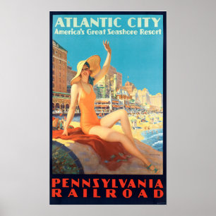 Kunst Deco Atlantic City-reizen Poster