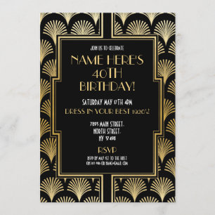 Kunst Deco Birthday Gatsby Party Black & Gold uit Kaart