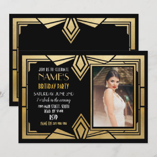 Kunst Deco Birthday Party van 1920 Foto nodigt Gat Kaart