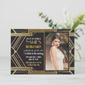 Kunst Deco Birthday Party van 1920 Foto nodigt Gat Kaart (Staand voorkant)