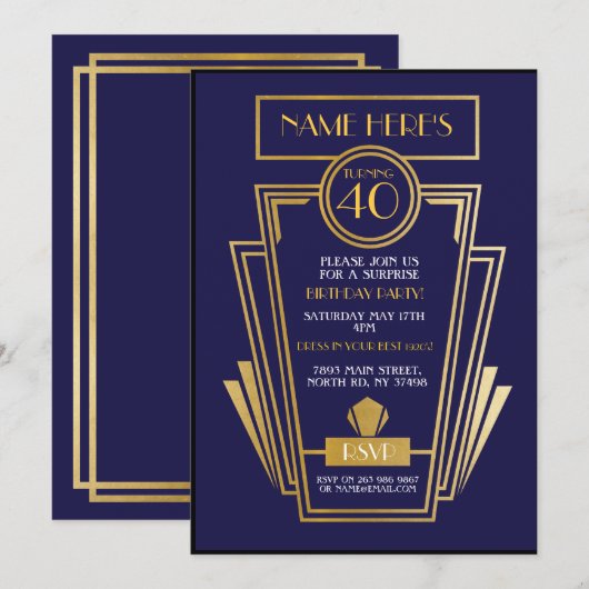 Kunst Deco Birthday uit 1920 Noite Gatsby Party Na Kaart (Voorkant / Achterkant)