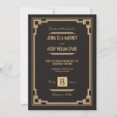 Kunst Deco Black en Gold Wedding Uitnodiging (Voorkant)