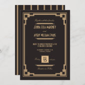  Kunst Deco Black en Gold Wedding Uitnodiging (Voorkant / Achterkant)