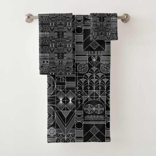 Kunst Deco Black en White Bath Towels Bad Handdoek (Insitu)