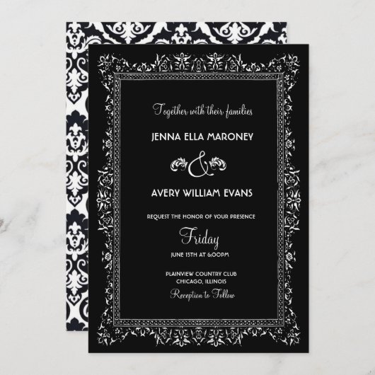  kunst Deco Black en White Wedding Kaart (Voorkant / Achterkant)