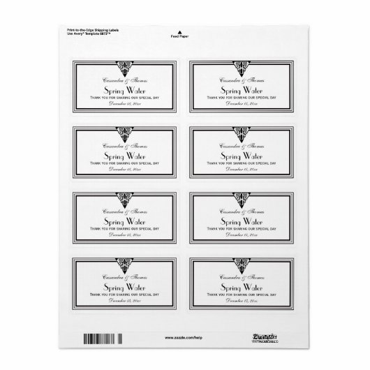  Kunst Deco Black Whattle Lijst #1 H Water Fles Etiket (Full Sheet)