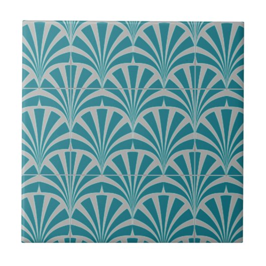 Kunst deco blauwgroen grijze elegante vintage 1920 tegeltje (Voorkant)