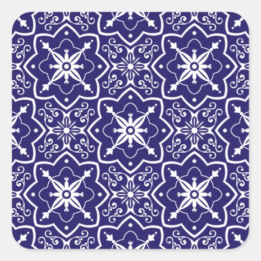  kunst deco Blue met Abstracte geometrie Vierkante Sticker (Voorkant)