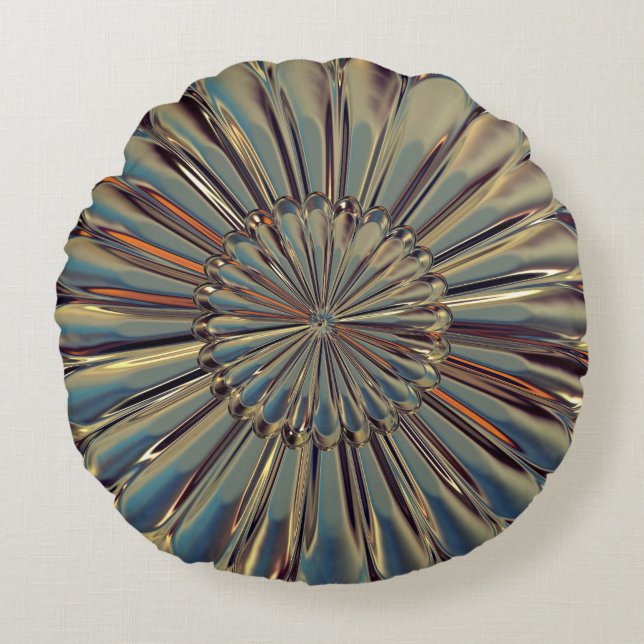 Kunst deco bronze metalen bloem rond kussen (Voorkant)