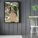 kunst deco bruilding, Pas getrouwd eerste dansdag Poster<br><div class="desc">illustratie liefde en romance kunst deco design met een nieuw echtpaar dat is gekleed in een formeel attire dansen op hun trouwreceptie; de mooie bruid is in een elegante jurk met delicate roze bloemen en de knappe bruine is in een tuxedo-pak.</div>