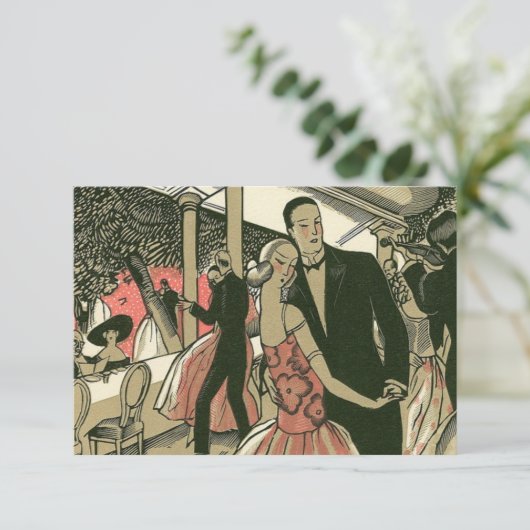 kunst deco bruilding, Pas getrouwd eerste dansdag RSVP Kaartje (Staand voorkant)