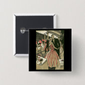  kunst deco bruilding, Pas getrouwd eerste dansdag Vierkante Button 5,1 Cm (Voorkant /achterkant)