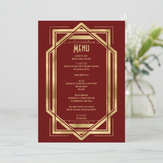 Kunst Deco Burgundy in de straten 20 | 40e goud Menu (Staand voorkant)