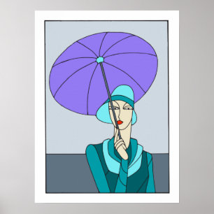 Kunst deco dames mode, blauwe versie 1920 jaren '3 poster