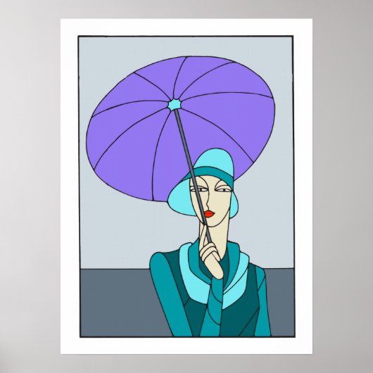 Kunst deco dames mode, blauwe versie 1920 jaren '3 poster (Voorkant)