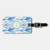 Kunst Deco Elegant blauw blad Bagagelabel (Voorkant horizontaal)