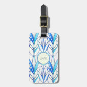 Kunst Deco Elegant blauw blad Bagagelabel (Voorkant verticaal)