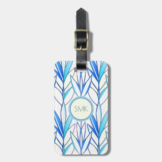 Kunst Deco Elegant blauw blad Bagagelabel (Voorkant verticaal)