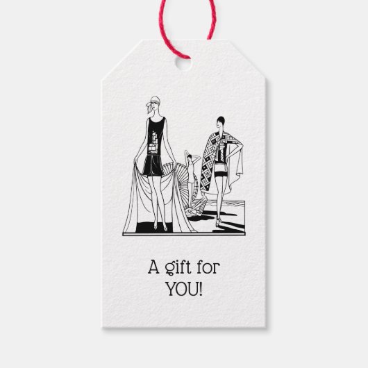 Kunst Deco Fashionable Dames in het strand Cadeaulabel (Voorkant)