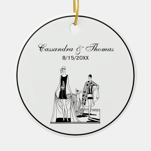  Kunst Deco Fashionable Dames in het strand Keramisch Ornament (Voorkant)