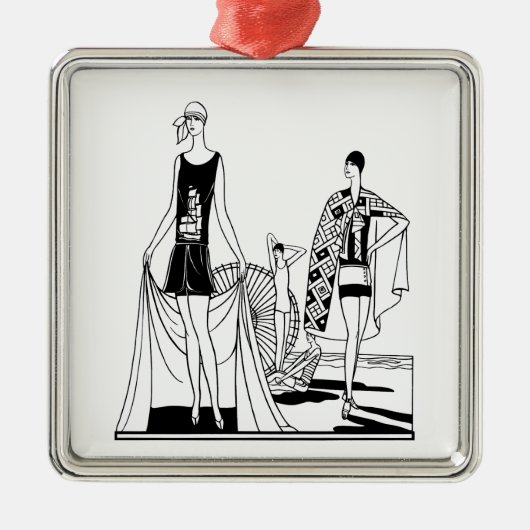  Kunst Deco Fashionable Dames in het strand Metalen Ornament (Voorkant)