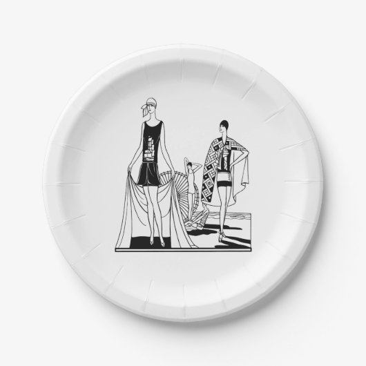 Kunst Deco Fashionable Dames in het strand Papieren Bordje (Voorkant)