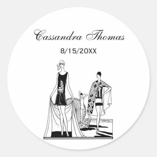  Kunst Deco Fashionable Dames in het strand Ronde Sticker (Voorkant)
