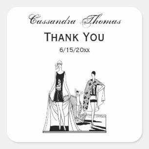  Kunst Deco Fashionable Dames in het strand Vierkante Sticker