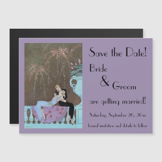 kunst Deco Fireworks Wedding Save the Date Magnetische Uitnodiging (Voorkant / Achterkant)
