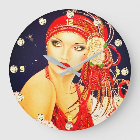 Kunst Deco Gatsby Girl Wall Clock uit 1920 Grote Klok (Voorkant)