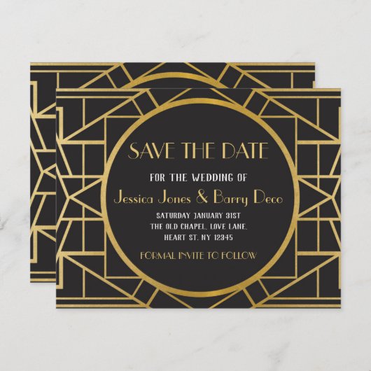 Kunst Deco Gatsby van 1920s sparen de Datum Uitnod Save The Date (Voorkant / Achterkant)