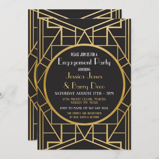 Kunst Deco Gatsby Verloving van 1920 Nodig uit Kaart (Voorkant / Achterkant)