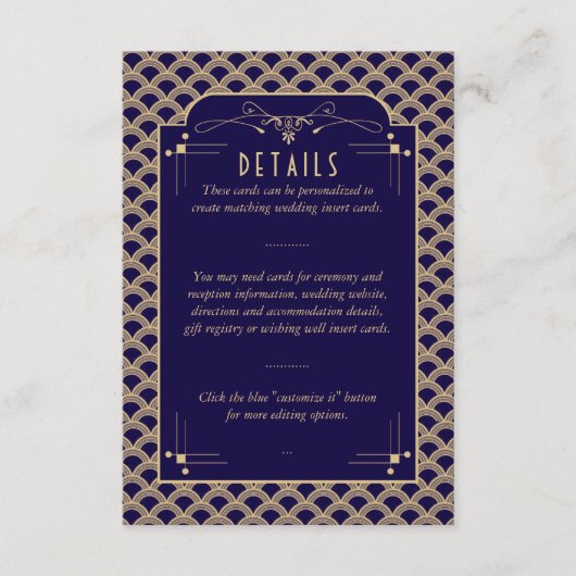 Kunst Deco Gatsby Wedding Detail van de van 1920 Informatiekaartje (Voorkant)