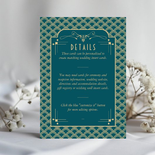 Kunst Deco Gatsby Wedding Detail van de   van 1920 Informatiekaartje