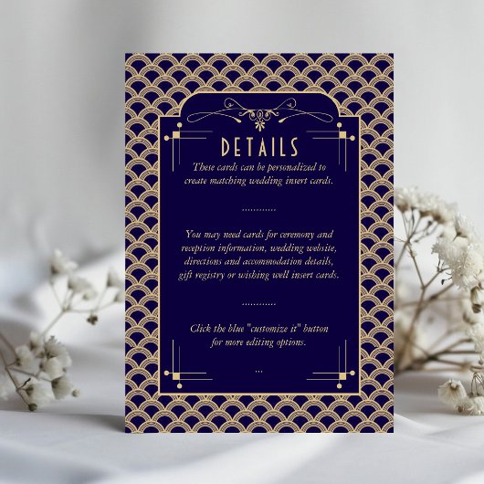 Kunst Deco Gatsby Wedding Detail van de   van 1920 Informatiekaartje