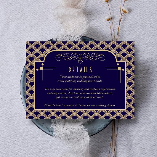 Kunst Deco Gatsby Wedding Detail van de   van 1920 Informatiekaartje