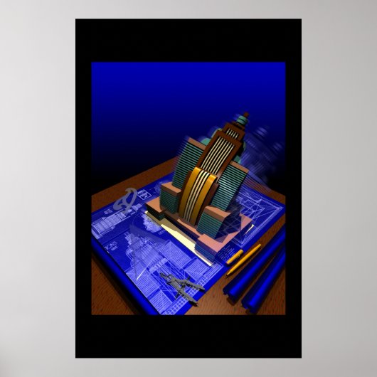 Kunst Deco-gebouw afkomstig van blauwdruk Poster (Voorkant)