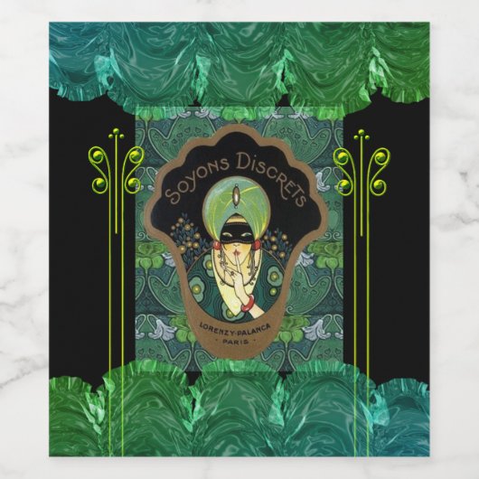 Kunst deco gemaskerde vrouw wijn etiket (Enkel label)