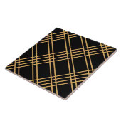 Kunst Deco Golden Crossed Stripes op zwarte Tegel Tegeltje (Zijkant)