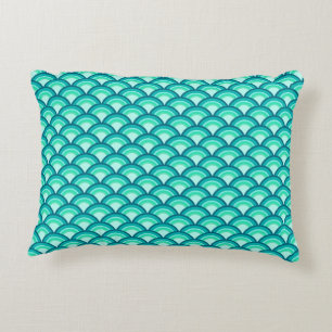 Kunst Deco-golfpatroon - schaduwen van turquoise Decoratief Kussen