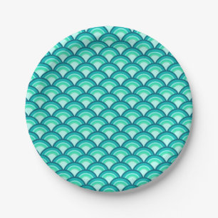 Kunst Deco-golfpatroon - schaduwen van turquoise Papieren Bordje