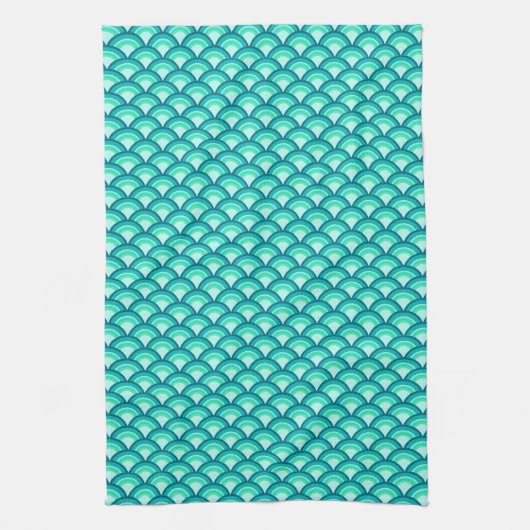 Kunst Deco-golfpatroon - schaduwen van turquoise Theedoek (Verticaal)