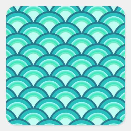 Kunst Deco-golfpatroon - schaduwen van turquoise Vierkante Sticker (Voorkant)