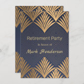 Kunst deco gouden bladeren op de blauwe Pensioenpa Kaart (Voorkant / Achterkant)