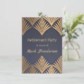 Kunst deco gouden bladeren op de blauwe Pensioenpa Kaart (Staand voorkant)