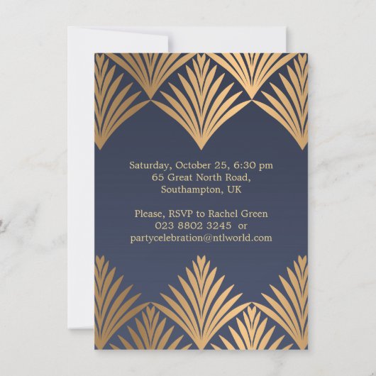 Kunst deco gouden bladeren op de blauwe Pensioenpa Kaart (Achterkant)