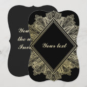 Kunst Deco gouden zwarte elegante trouwuitnodiging Kaart (Voorkant / Achterkant)