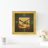 Kunst Deco goudvis Vierkante Klok (Huis)