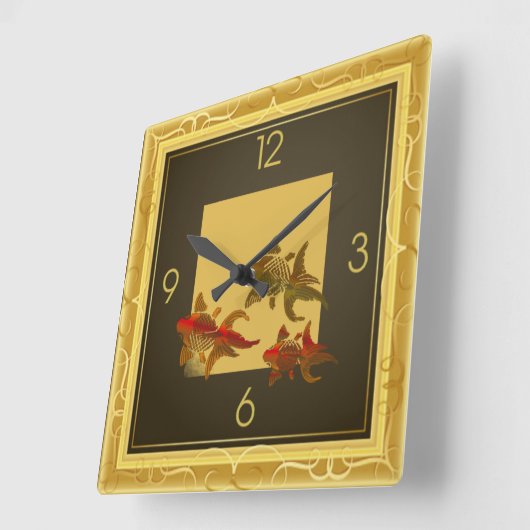 Kunst Deco goudvis Vierkante Klok (Hoek)