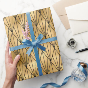 Kunst deco goudzwart betegeld patroon cadeaupapier
